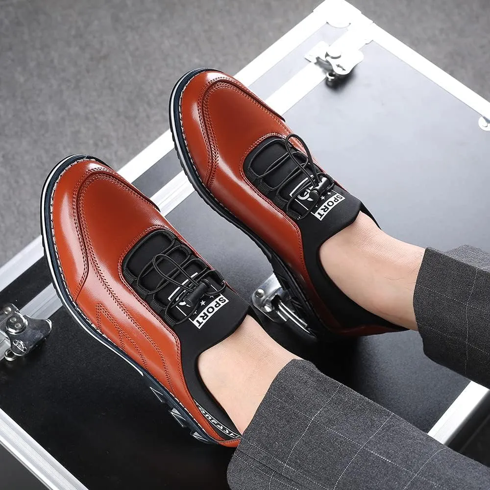 Santimon Mens Casual Leather Drawstring Slip-On Sneakers Business Formal Walking Comfort Driving Lofers Classic Moccasin Shoes