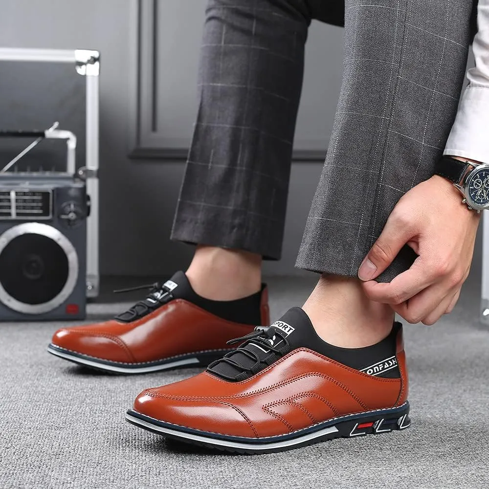Santimon Mens Casual Leather Drawstring Slip-On Sneakers Business Formal Walking Comfort Driving Lofers Classic Moccasin Shoes