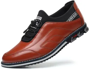 Santimon Mens Casual Leather Drawstring Slip-On Sneakers Business Formal Walking Comfort Driving Lofers Classic Moccasin Shoes