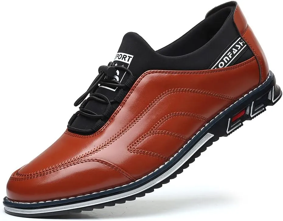 Santimon Mens Casual Leather Drawstring Slip-On Sneakers Business Formal Walking Comfort Driving Lofers Classic Moccasin Shoes