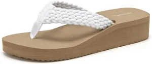 SelenePair Women's Platform Flip Flops Comfortable Arch Support Rhinestone Braid Summer Beach Slide Sandals Soft Woven Strap Slip On Lightweight Casual Walking Thong Sandals