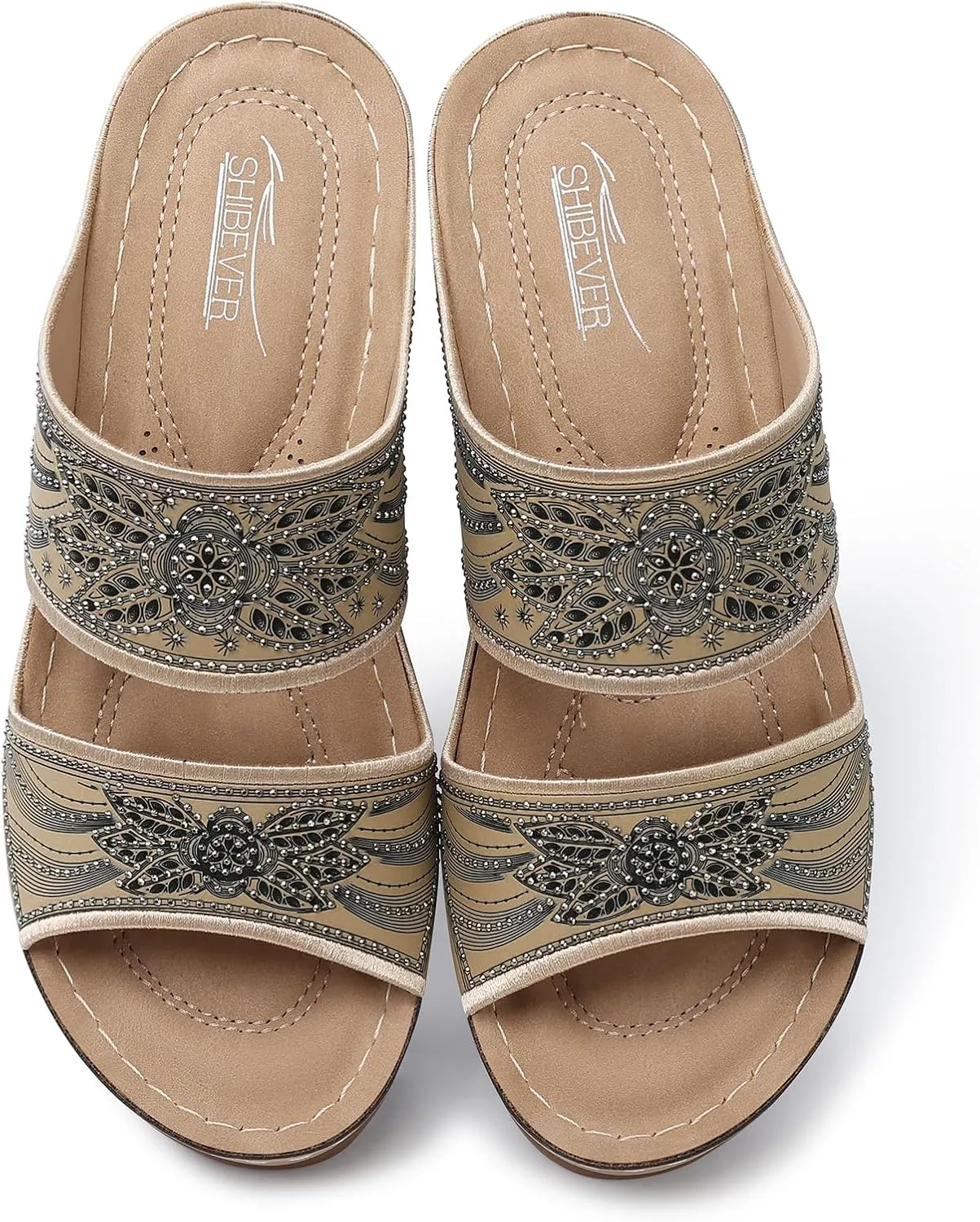 SHIBEVER Wedge Sandals For Women Dressy: Comfortable Summer - Slip On Womens Sandal