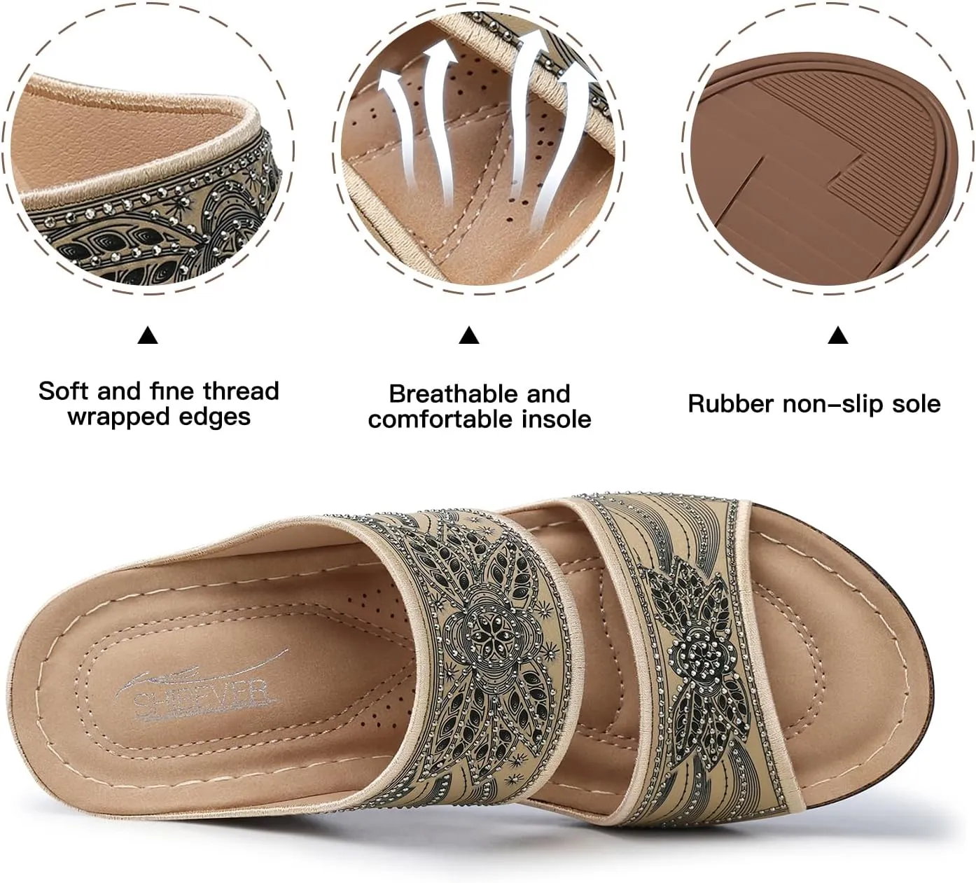 SHIBEVER Wedge Sandals For Women Dressy: Comfortable Summer - Slip On Womens Sandal