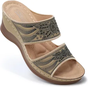 SHIBEVER Wedge Sandals For Women Dressy: Comfortable Summer - Slip On Womens Sandal