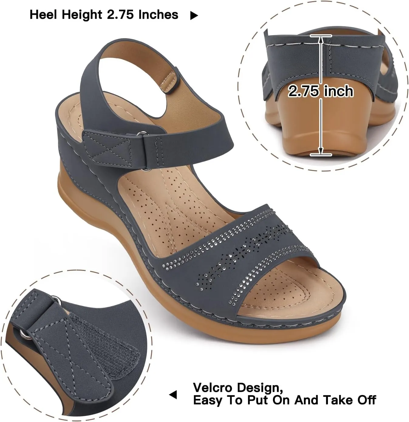 SHIBEVER Wedge Sandals For Women Low: Dressy Summer Sandal - Comfortable Rhinestone Sandals