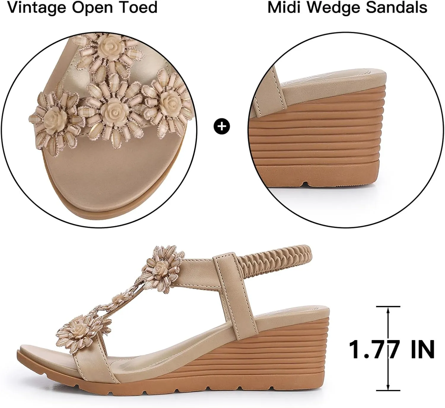 SHIBEVER Womens Sandals Wedge Flower: Open Toe Elastic Ankle Strap Wedge Sandal - Dressy Sandals Women - Comfortable Summer Bohemia
