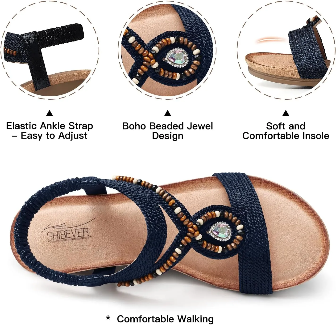 SHIBEVER Womens Wedge Sandals Low: Elastic Ankle Strap Wedge Sandals - Dressy Sandals Women - Comfortable Open Toe