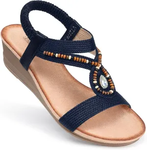 SHIBEVER Womens Wedge Sandals Low: Elastic Ankle Strap Wedge Sandals - Dressy Sandals Women - Comfortable Open Toe