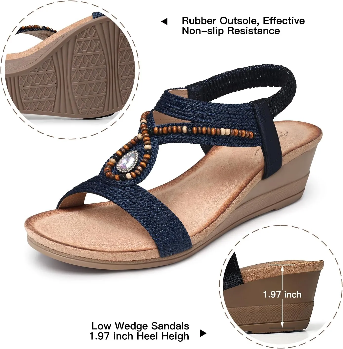 SHIBEVER Womens Wedge Sandals Low: Elastic Ankle Strap Wedge Sandals - Dressy Sandals Women - Comfortable Open Toe