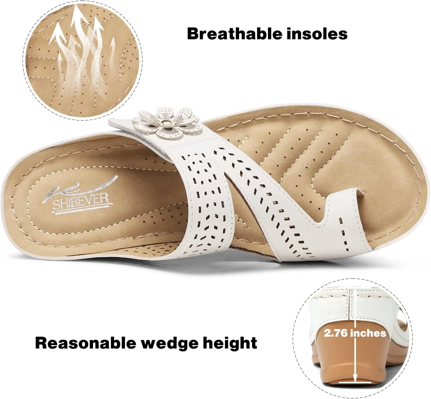 SHIBEVER Women's Wedge Sandals Platform: Comfortable Dressy Summer Casual Slip on - Low Heels Flip Flops Women Sandals