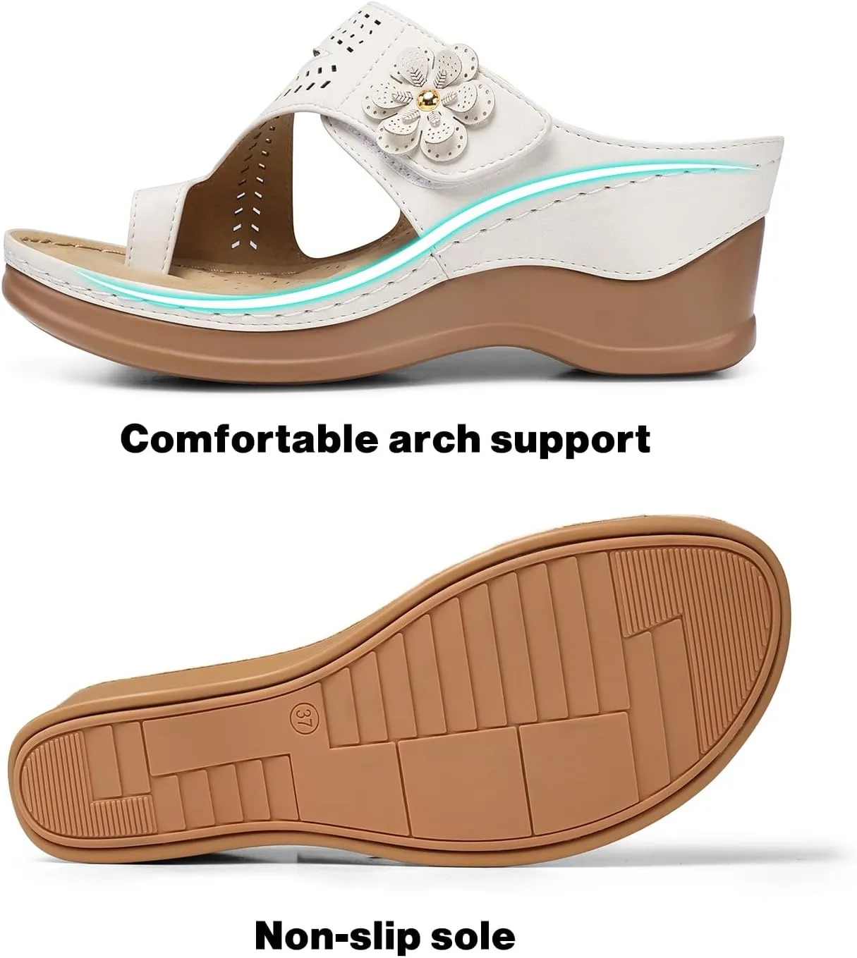 SHIBEVER Women's Wedge Sandals Platform: Comfortable Dressy Summer Casual Slip on - Low Heels Flip Flops Women Sandals