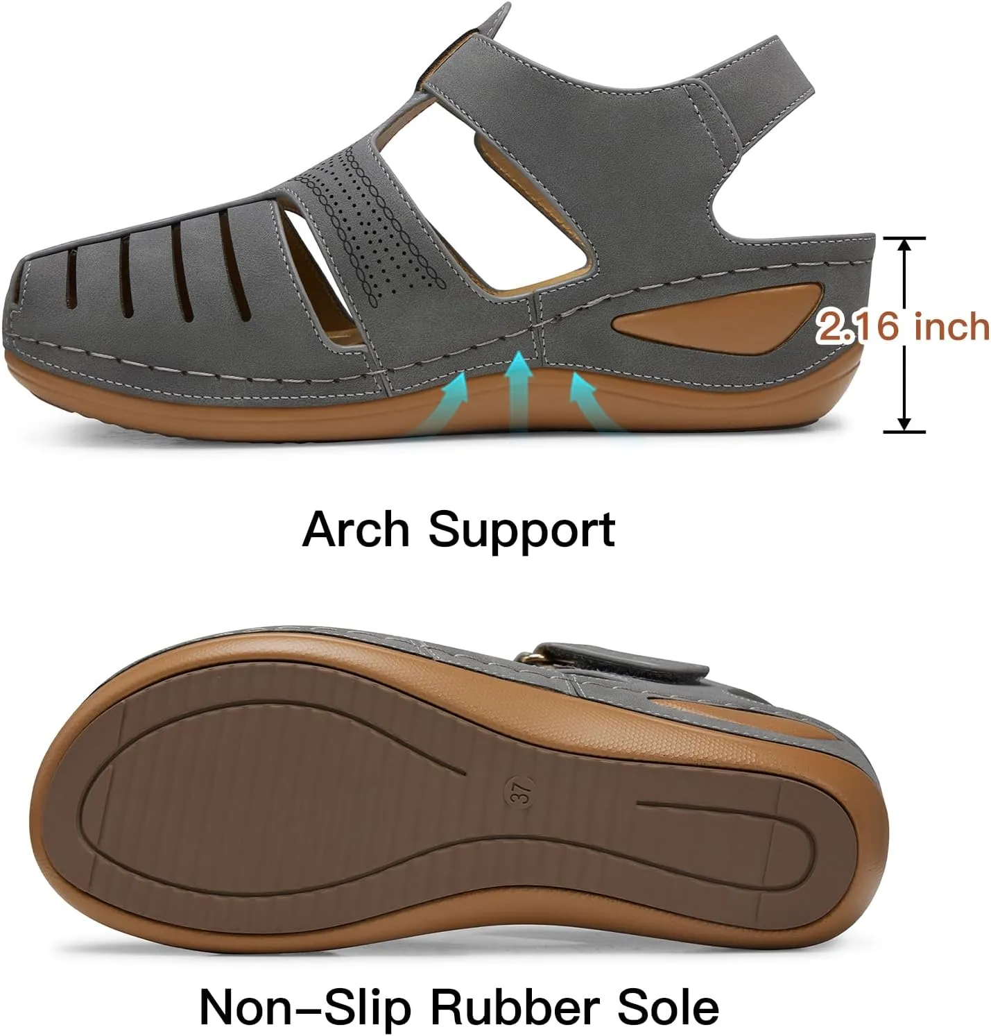 SHIBEVER Women's Wedge Sandals Summer: Closed Toe Sandals for Women Platform Dressy Wedge Size 5-11