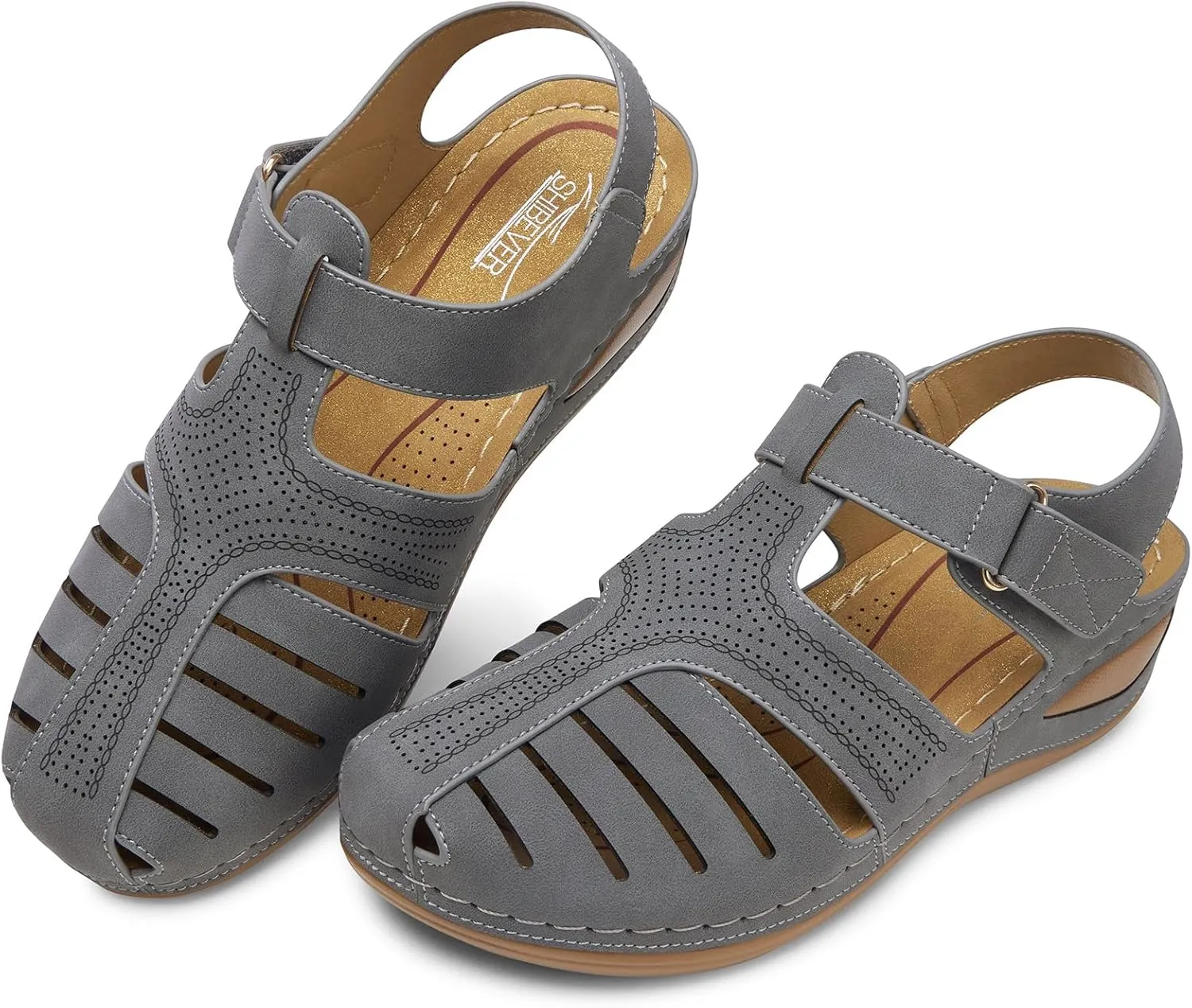 SHIBEVER Women's Wedge Sandals Summer: Closed Toe Sandals for Women Platform Dressy Wedge Size 5-11