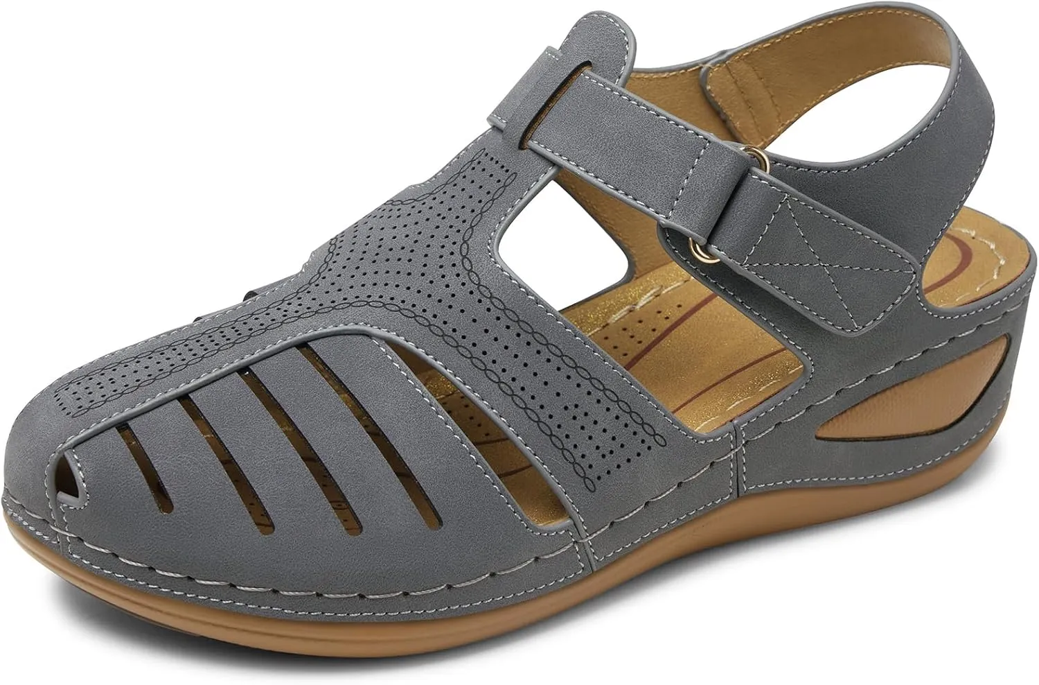 SHIBEVER Women's Wedge Sandals Summer: Closed Toe Sandals for Women Platform Dressy Wedge Size 5-11