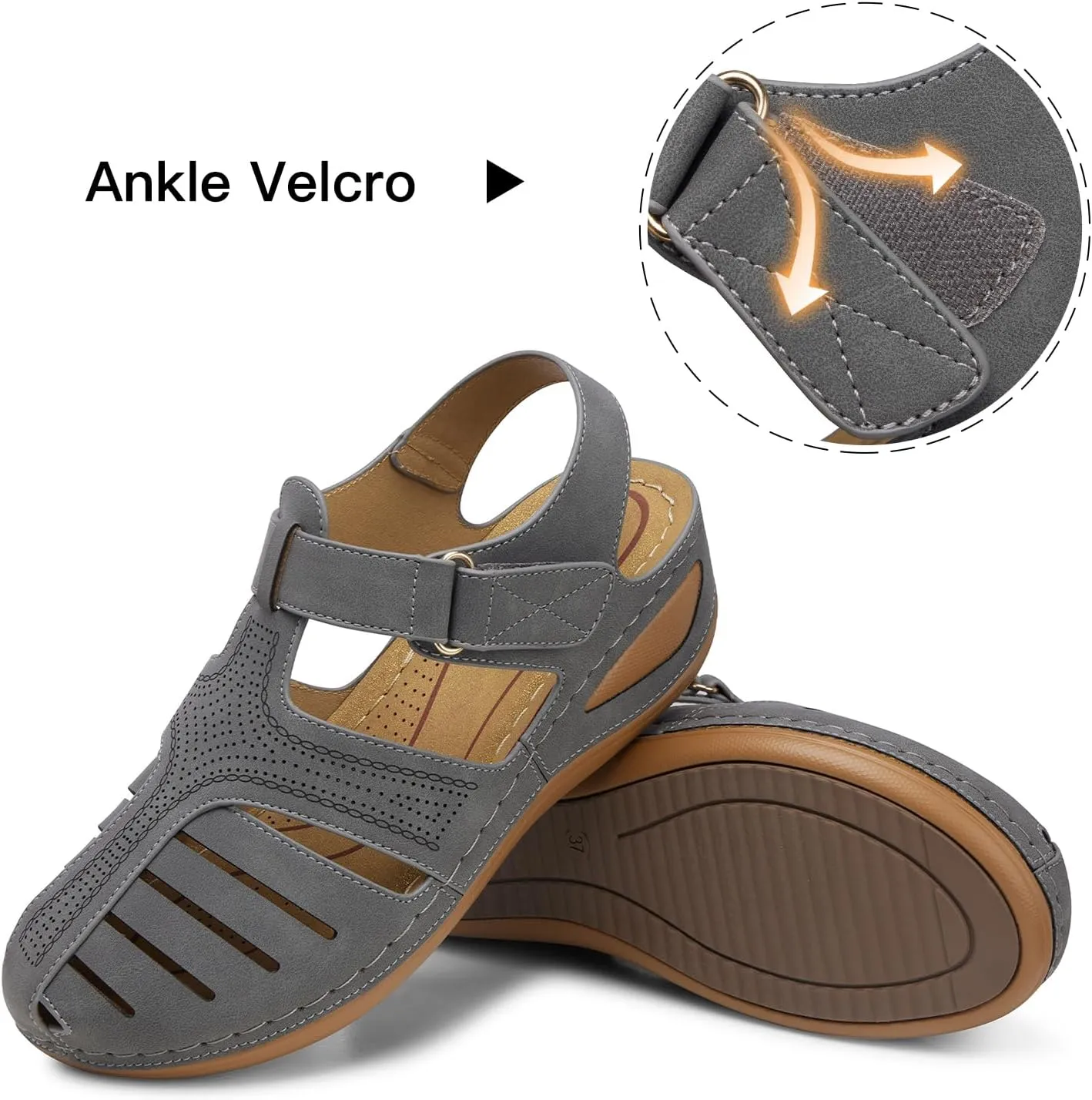 SHIBEVER Women's Wedge Sandals Summer: Closed Toe Sandals for Women Platform Dressy Wedge Size 5-11