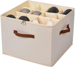 Shoe Organizer for Closet, Large Shoe Box Storage Containers, Fits 16 Pairs,Foldable Space-saving Storage Container Bins, Fabric Shoe Storage Bins with Clear Cover(Beige)