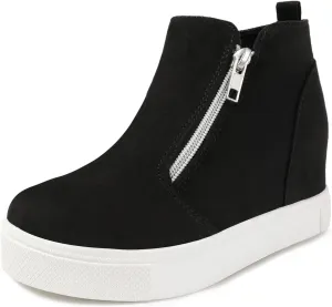 shoeslocker Girls Wedge Sneakers Ankle Platform Sneakers for Girls Nonslip Fashion Shoes with Double Side Zippers
