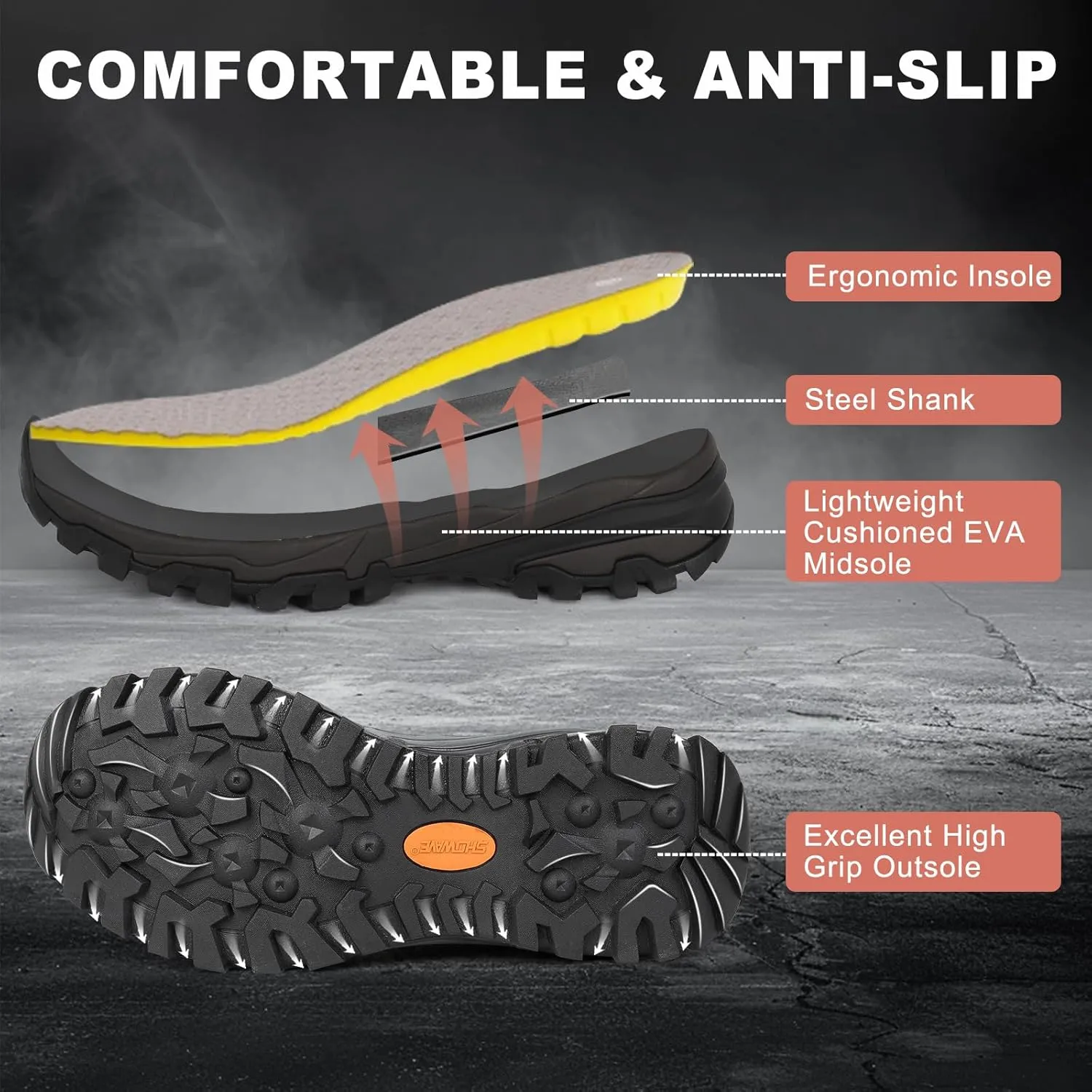 Showave Men's Arctic Pro Rubber Hunting Boots with Steel Shank Insulated Rain Boot Waterproof Neoprene Mud Boot Outdoor Snow Working Boots Cold Weather