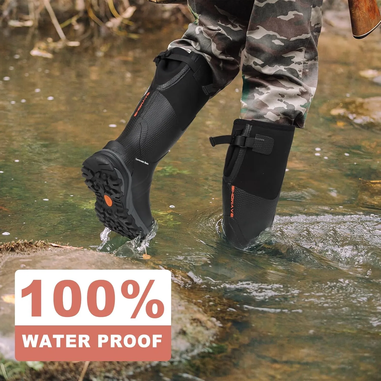 Showave Men's Arctic Pro Rubber Hunting Boots with Steel Shank Insulated Rain Boot Waterproof Neoprene Mud Boot Outdoor Snow Working Boots Cold Weather
