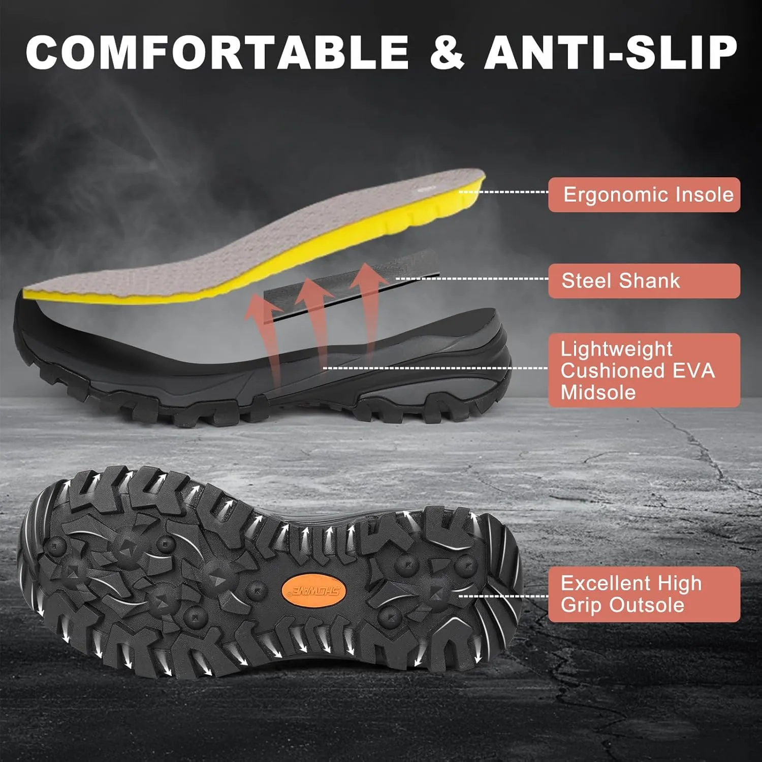 Showave Men's Arctic Pro Rubber Hunting Boots with Steel Shank Insulated Rain Boot Waterproof Neoprene Mud Boot Outdoor Snow Working Boots Cold Weather