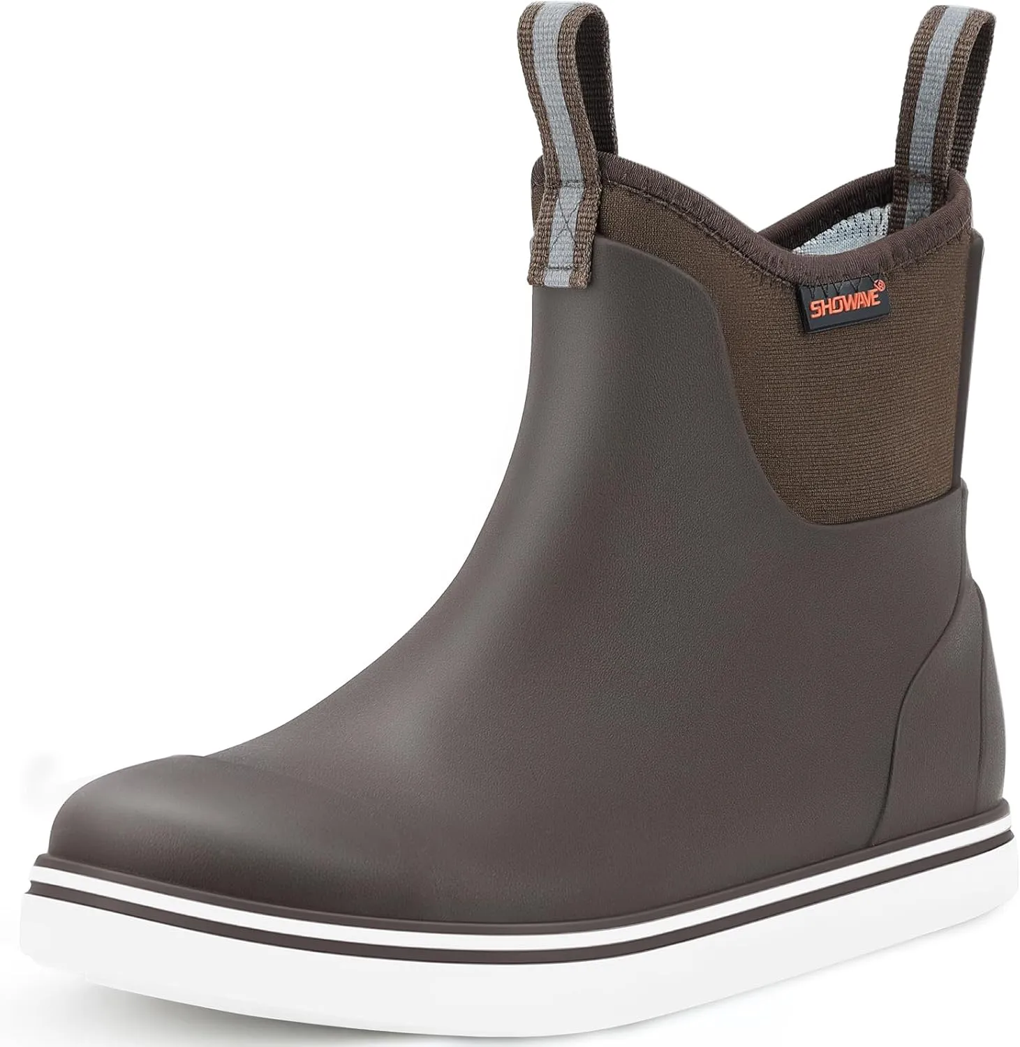 Showave Men's Deck Boots Waterproof Ankle Rubber Rain Boots for Boating Sailing Fishing