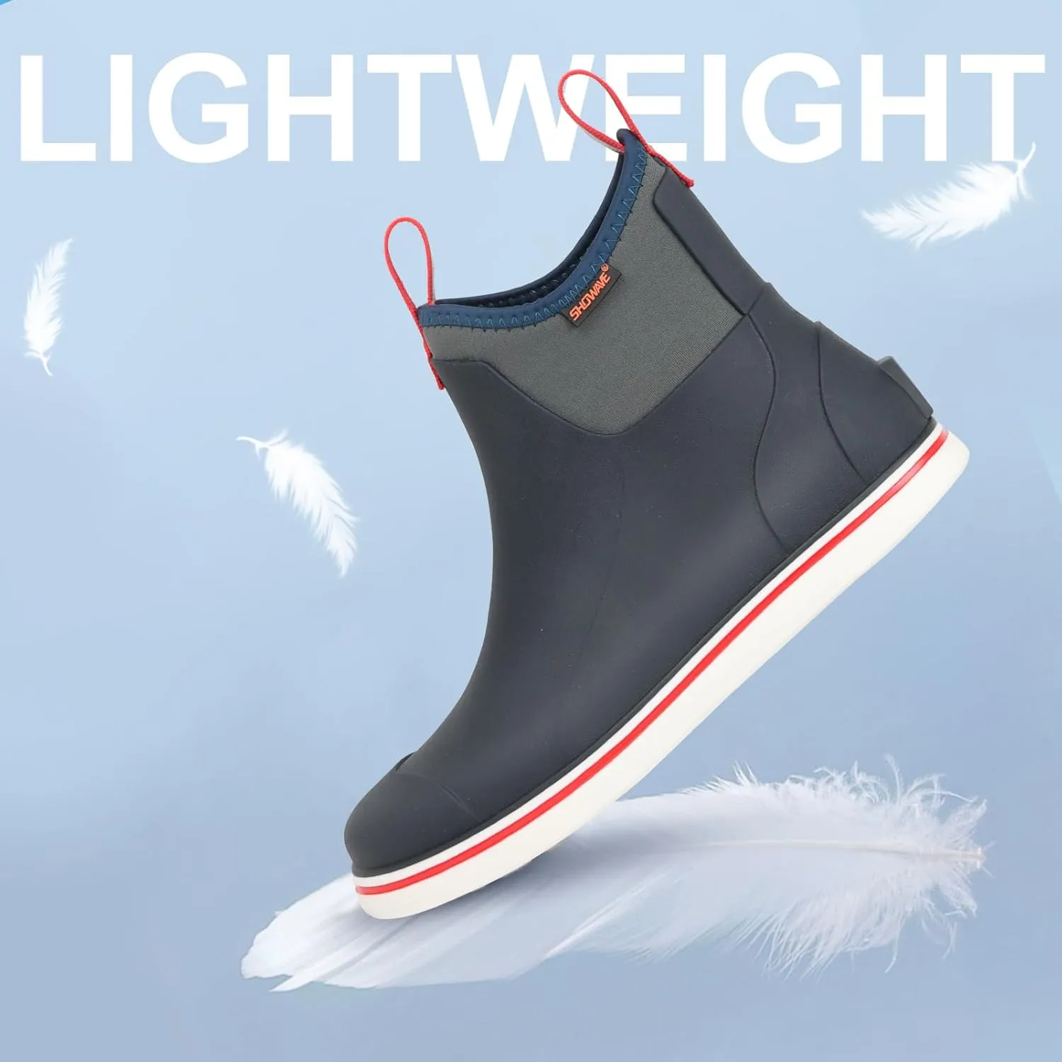 Showave Men's Deck Boots Waterproof Ankle Rubber Rain Boots for Boating Sailing Fishing