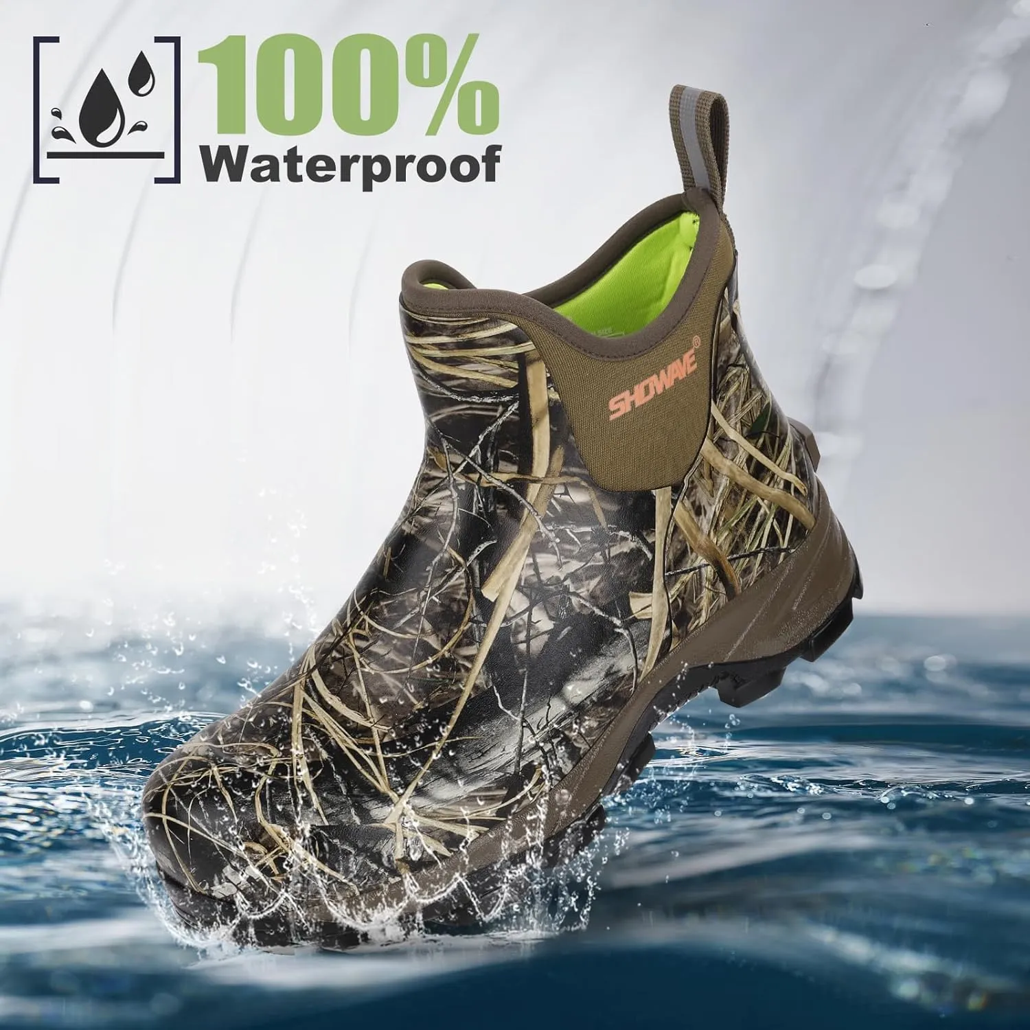 Showave Men's Rubber Boots Waterproof Rain Footwear Durable Short Hunting Boots for Mud Gardening Yard and Chore Working