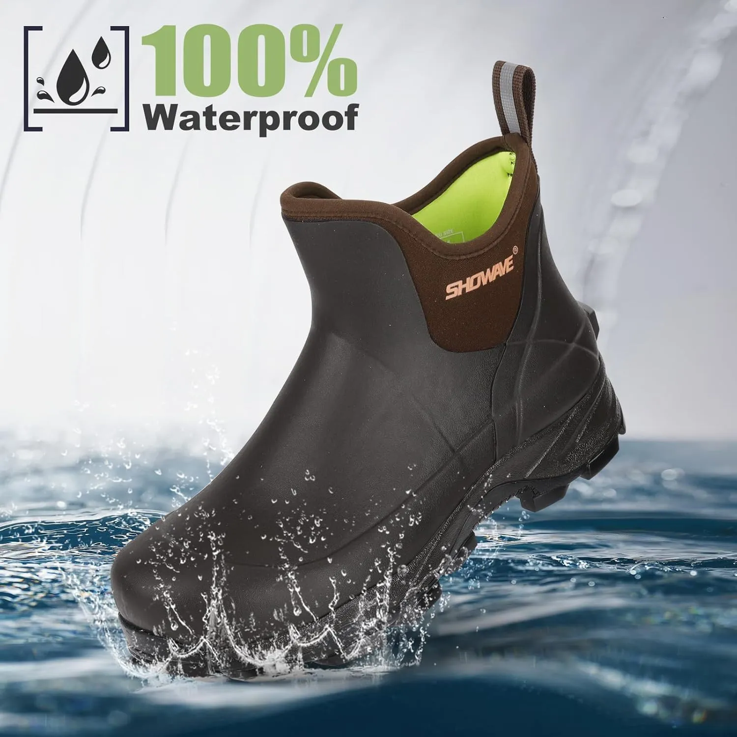 Showave Men's Rubber Boots Waterproof Rain Footwear Durable Short Hunting Boots for Mud Gardening Yard and Chore Working