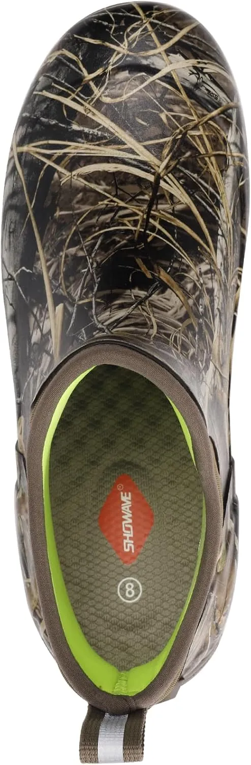 Showave Men's Rubber Boots Waterproof Rain Footwear Durable Short Hunting Boots for Mud Gardening Yard and Chore Working