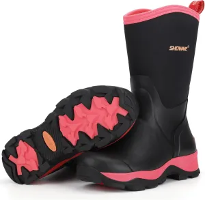 Showave Women's Rubber Hunting Boots Mid Calf Waterproof Rain Boot Insulated Mud Boots Durable Outdoor Working Boot for Fishing Garden Chore