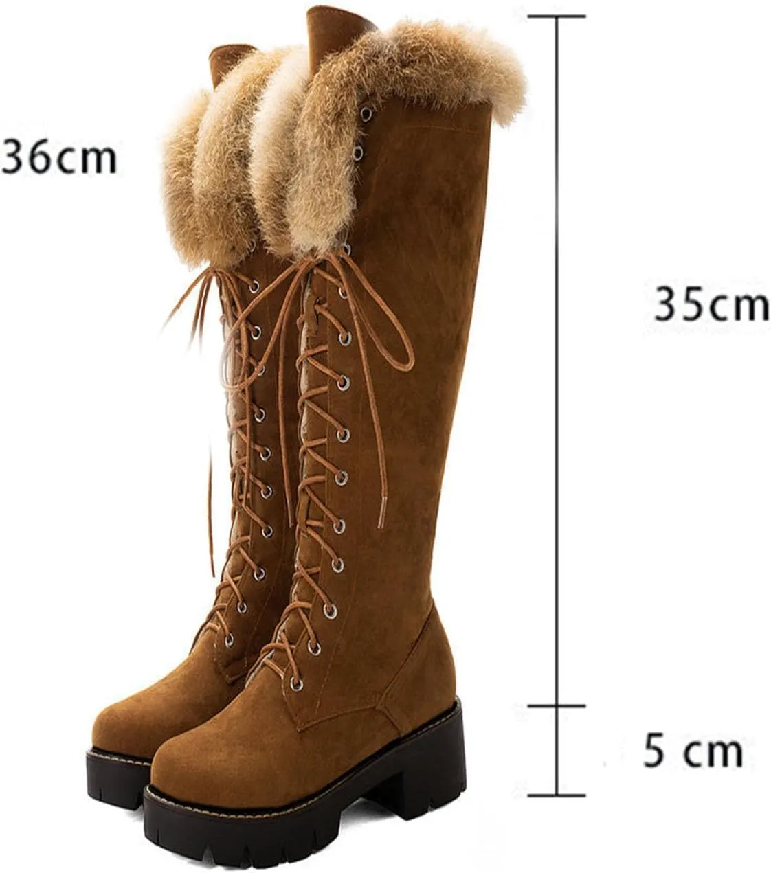 Side Zipper Front Lace-Up Snow Boots, Thick Velvet Lining Raw Edge Warm Knee-High Boots Suede Matte Stitching Straight Boots Rubber Sole Non-Slip Winter Boots