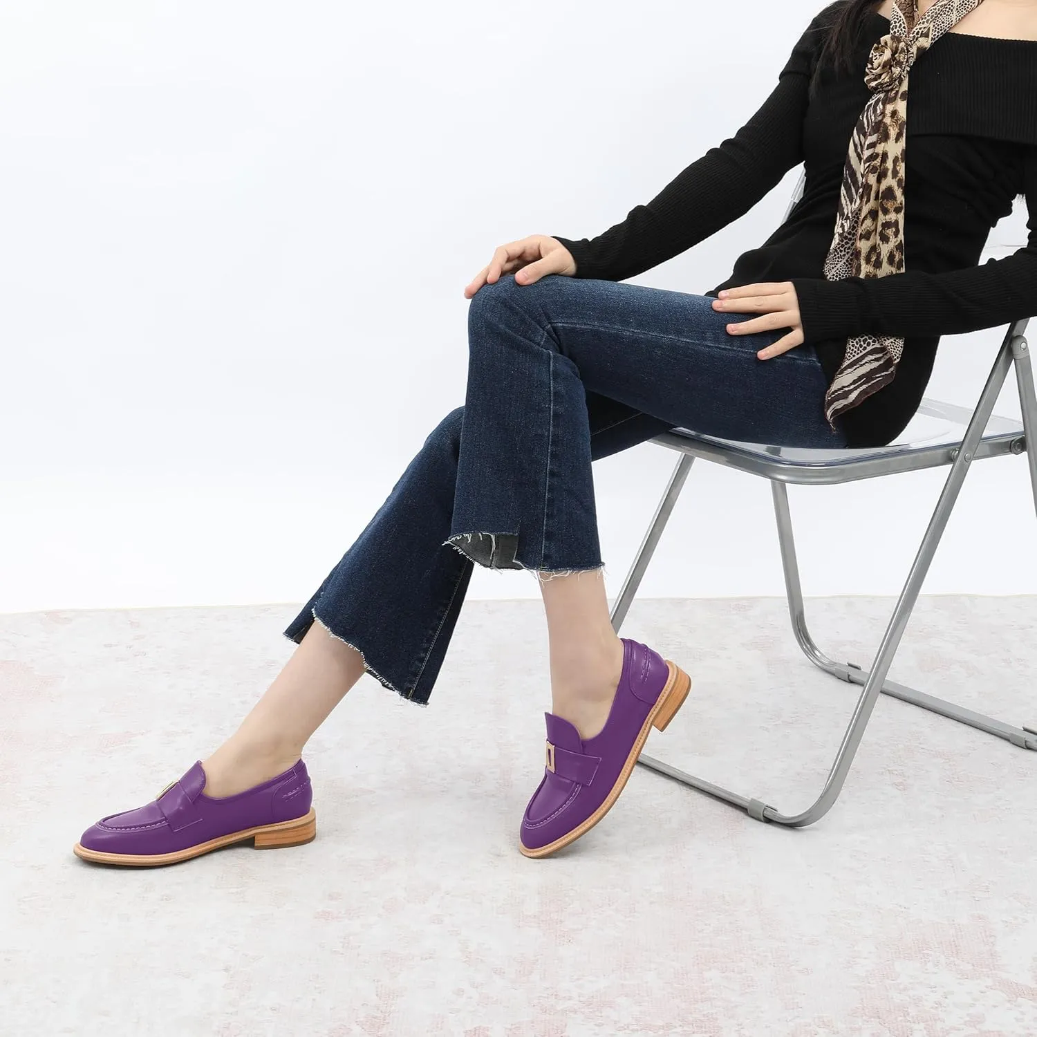 SKYSTERRY Loafers for Women Penny Loafers with Round Toe Low Chunky Block Heels Comfortable Women Loafers Shoes for Work Party Dating Shopping