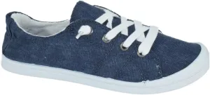 Soda Flat Women Shoes Linen Canvas Slip On Sneakers Lace Up Style Loafers Zig-S, 8, Navy