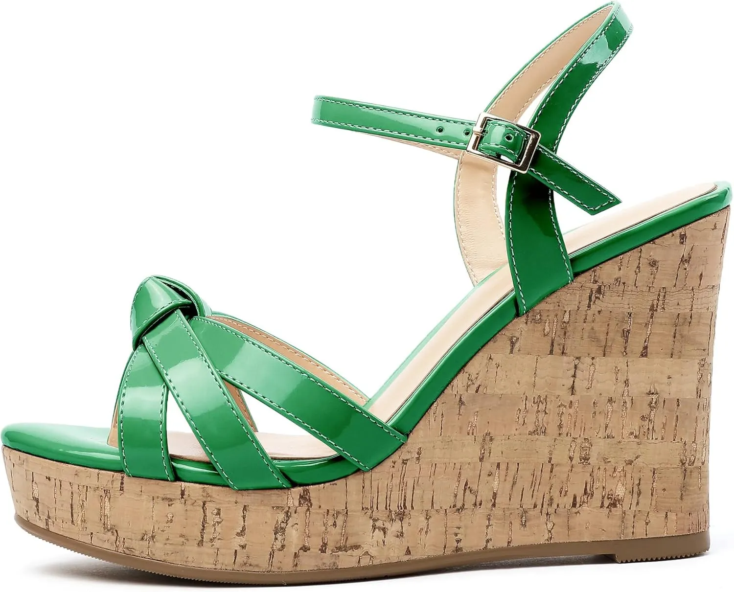 Soireelady Women's Platform Sandals Wooden Wedges Heel 4Inch Open Toe Bow Tie Summer Dress Shoes for Women