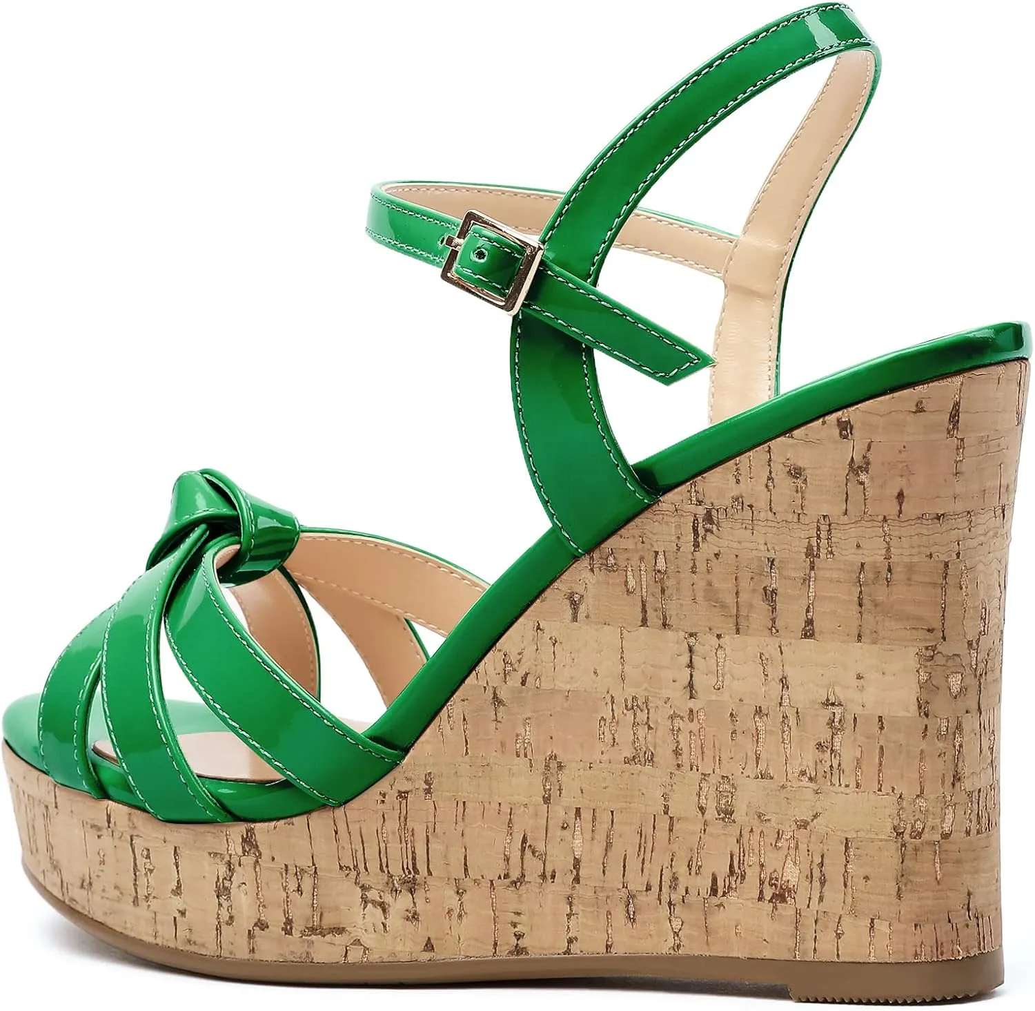 Soireelady Women's Platform Sandals Wooden Wedges Heel 4Inch Open Toe Bow Tie Summer Dress Shoes for Women