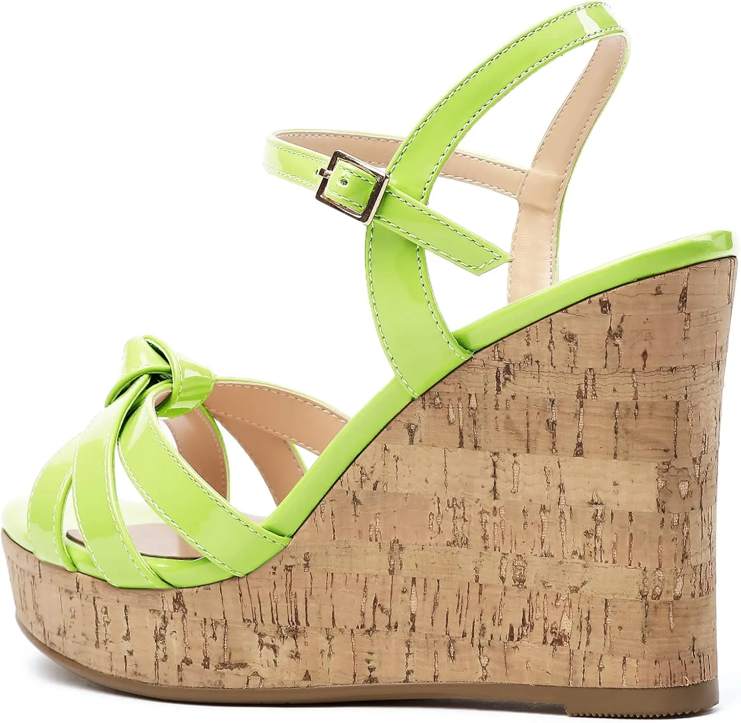 Soireelady Women's Platform Sandals Wooden Wedges Heel 4Inch Open Toe Bow Tie Summer Dress Shoes for Women