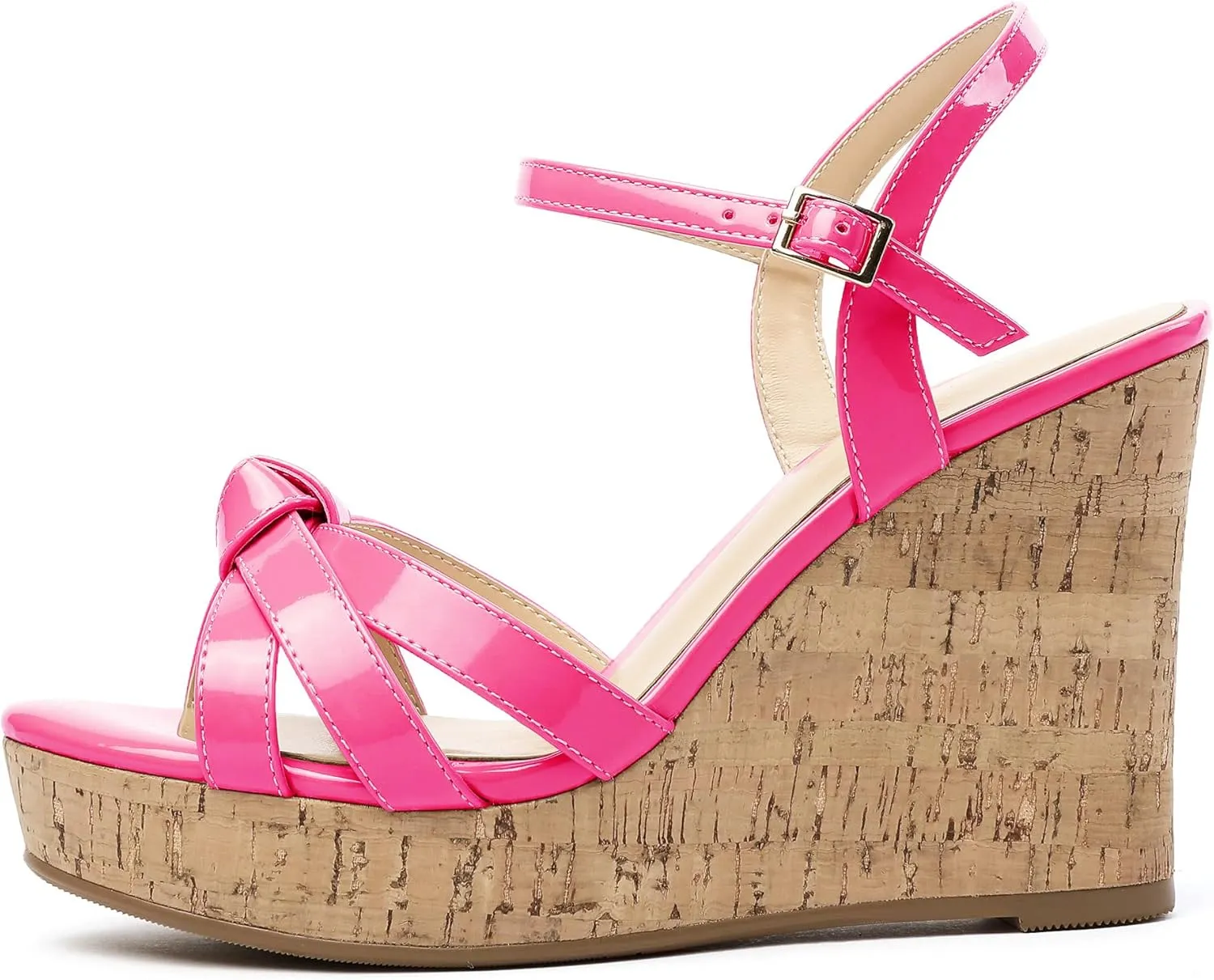 Soireelady Women's Platform Sandals Wooden Wedges Heel 4Inch Open Toe Bow Tie Summer Dress Shoes for Women