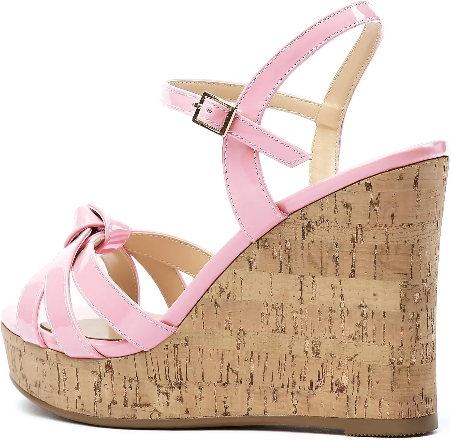 Soireelady Women's Platform Sandals Wooden Wedges Heel 4Inch Open Toe Bow Tie Summer Dress Shoes for Women