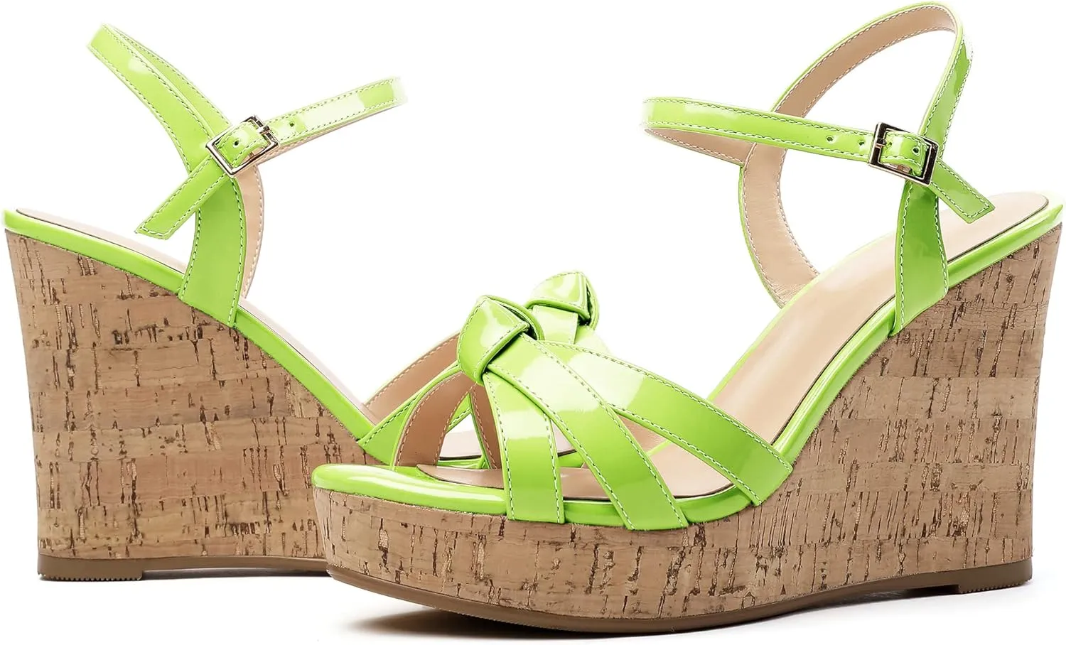 Soireelady Women's Platform Sandals Wooden Wedges Heel 4Inch Open Toe Bow Tie Summer Dress Shoes for Women