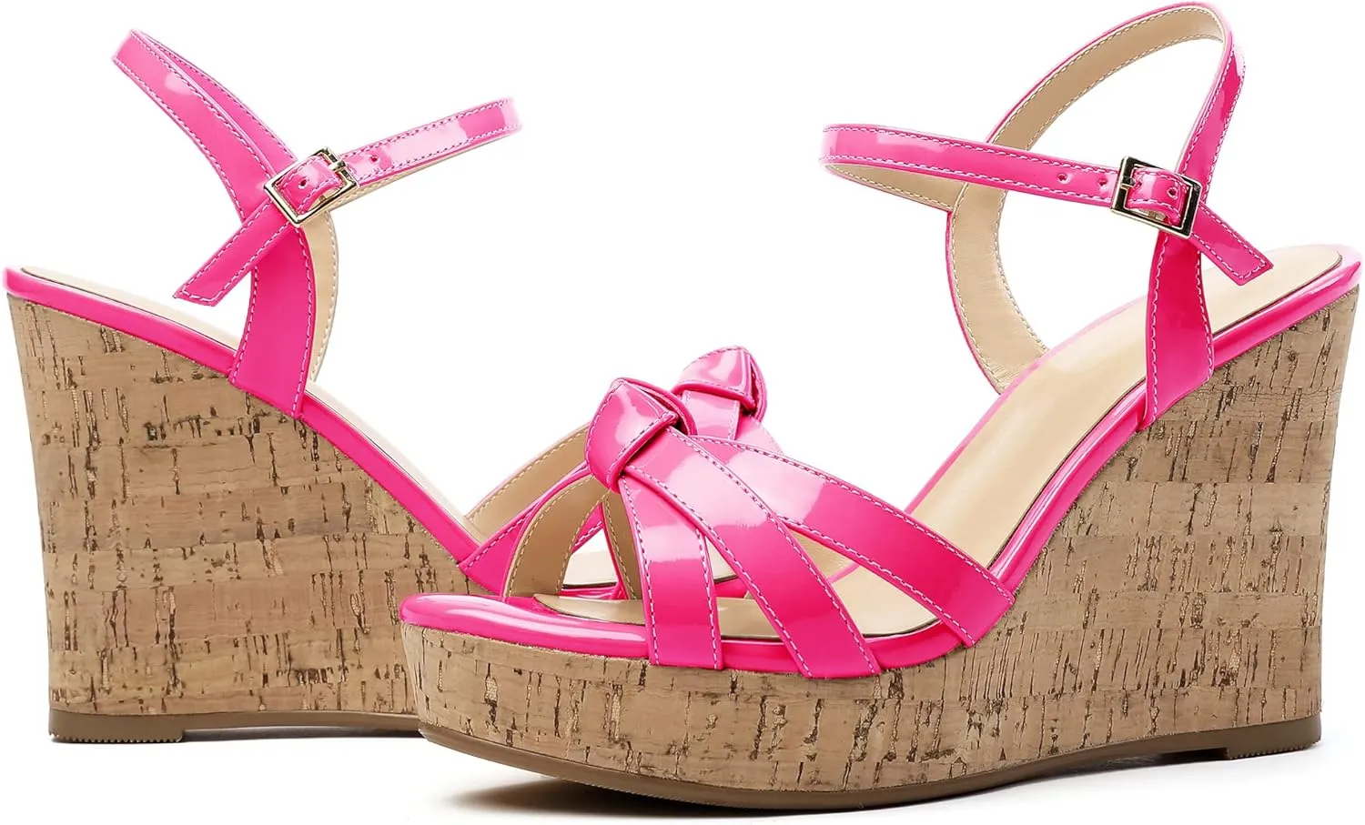 Soireelady Women's Platform Sandals Wooden Wedges Heel 4Inch Open Toe Bow Tie Summer Dress Shoes for Women