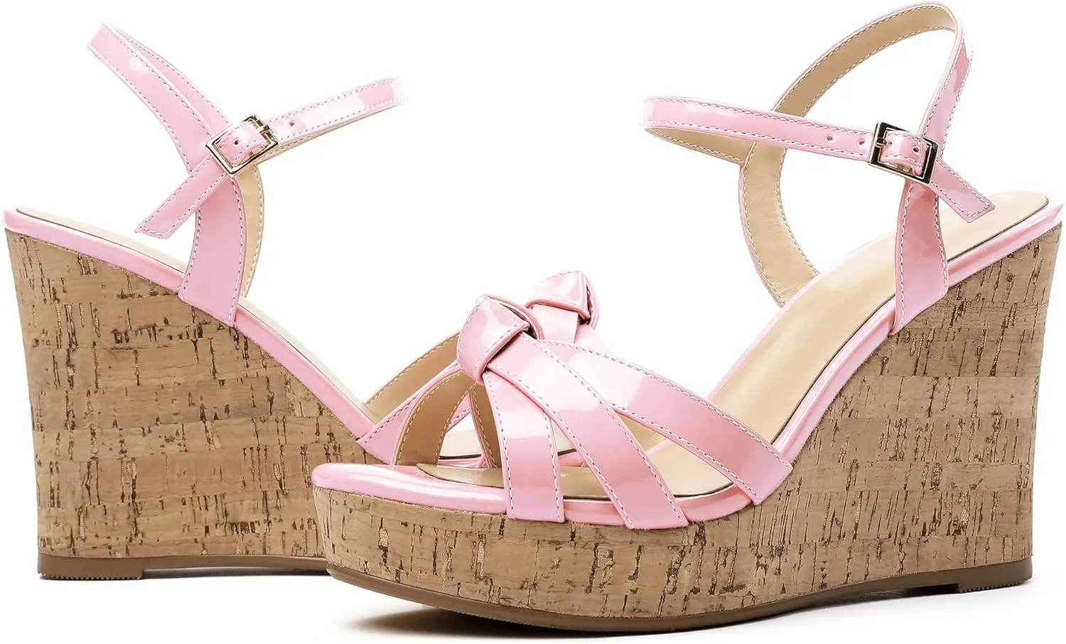 Soireelady Women's Platform Sandals Wooden Wedges Heel 4Inch Open Toe Bow Tie Summer Dress Shoes for Women