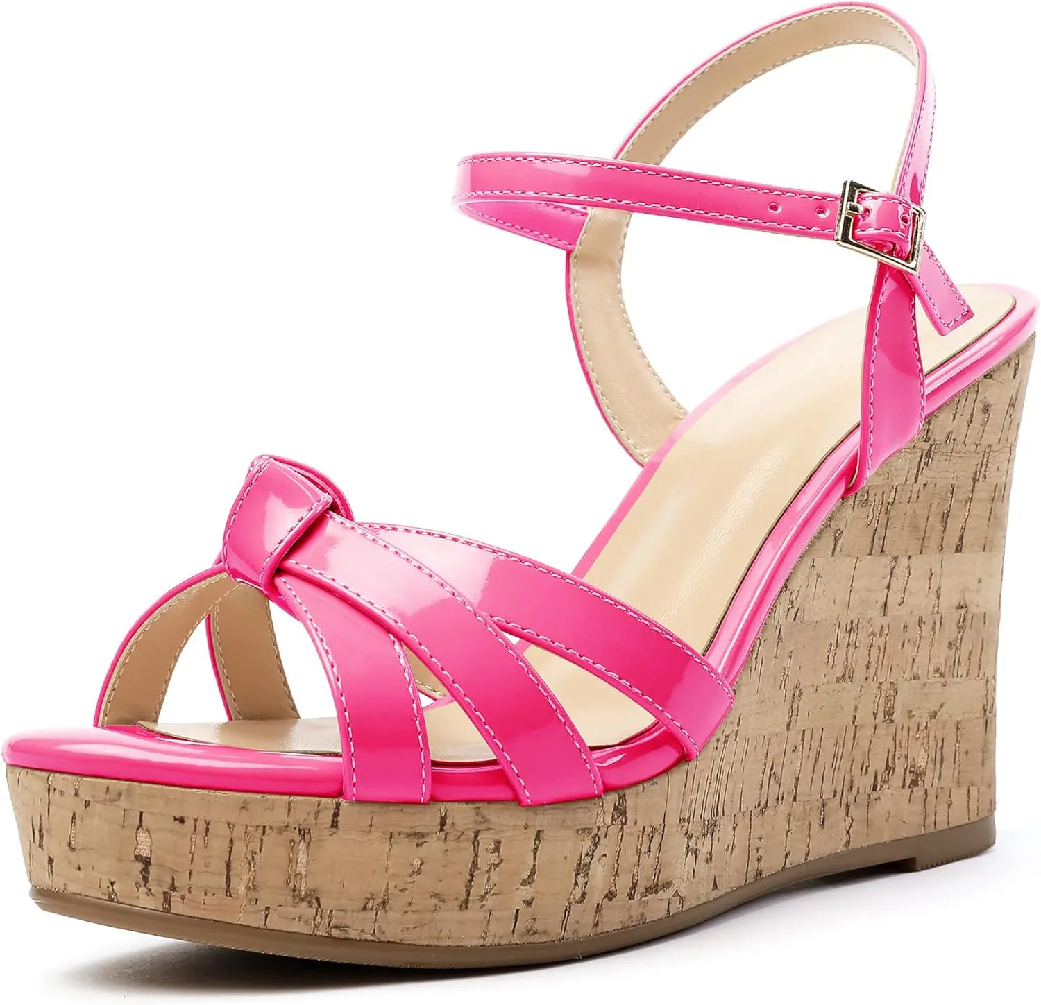 Soireelady Women's Platform Sandals Wooden Wedges Heel 4Inch Open Toe Bow Tie Summer Dress Shoes for Women