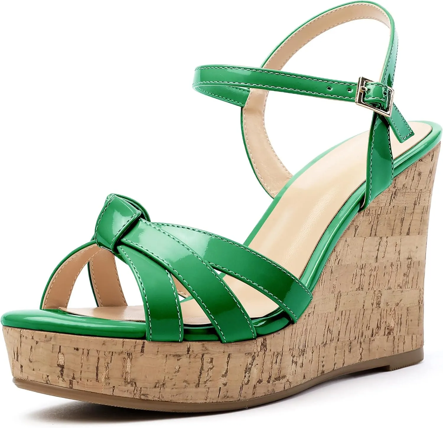 Soireelady Women's Platform Sandals Wooden Wedges Heel 4Inch Open Toe Bow Tie Summer Dress Shoes for Women