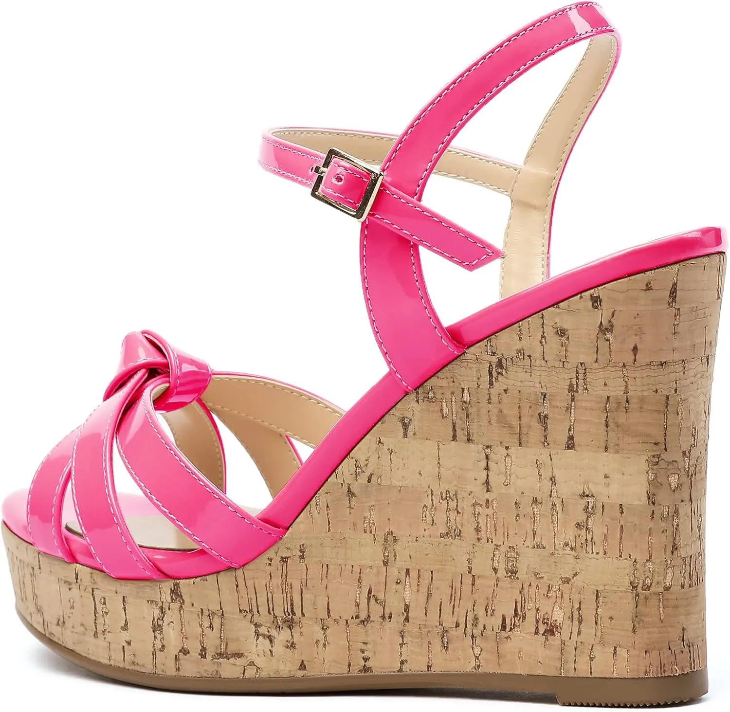 Soireelady Women's Platform Sandals Wooden Wedges Heel 4Inch Open Toe Bow Tie Summer Dress Shoes for Women