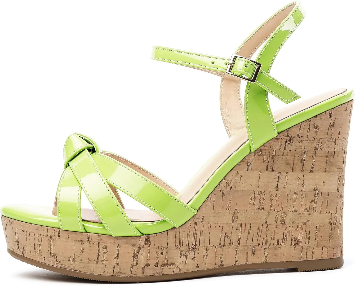 Soireelady Women's Platform Sandals Wooden Wedges Heel 4Inch Open Toe Bow Tie Summer Dress Shoes for Women
