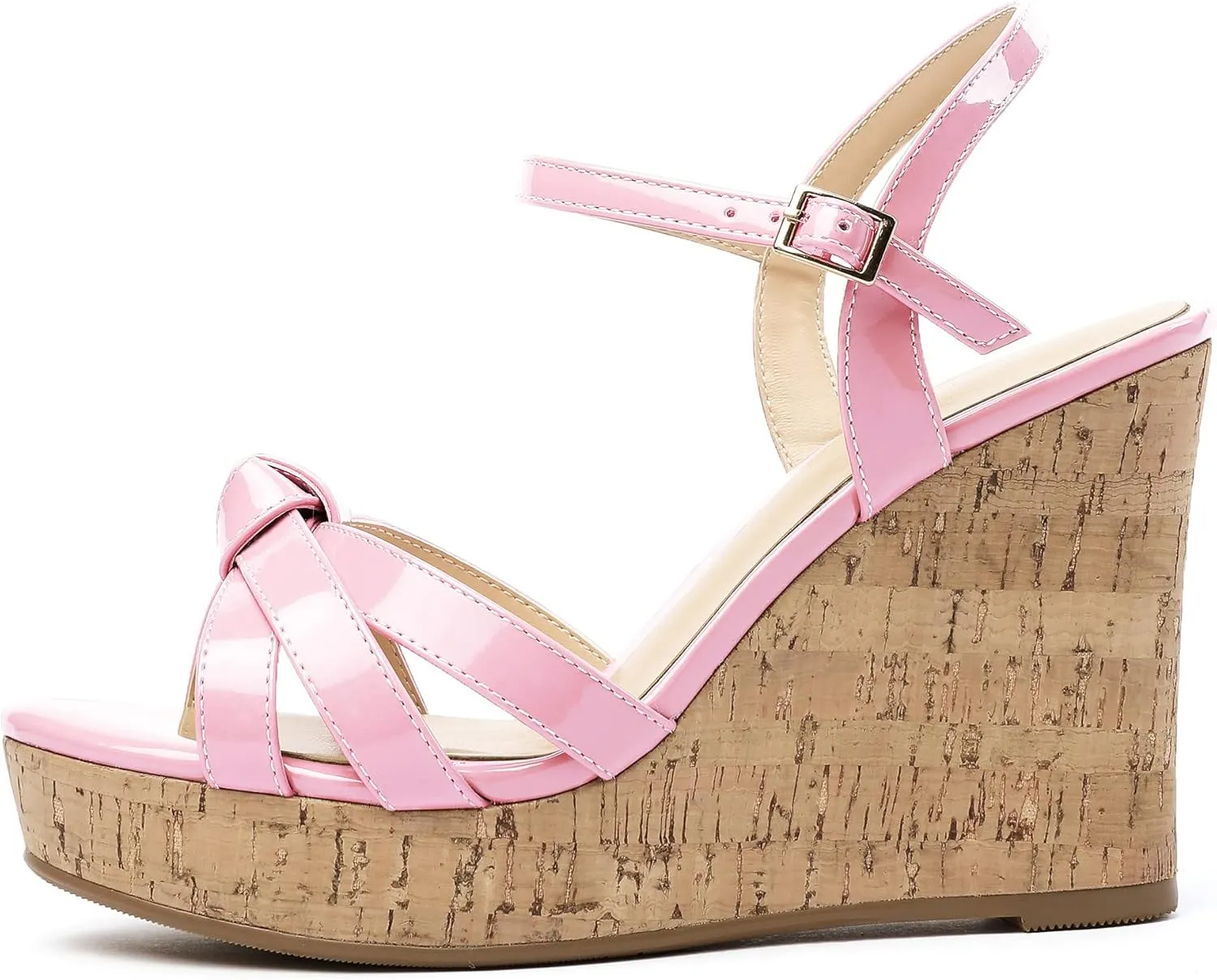 Soireelady Women's Platform Sandals Wooden Wedges Heel 4Inch Open Toe Bow Tie Summer Dress Shoes for Women