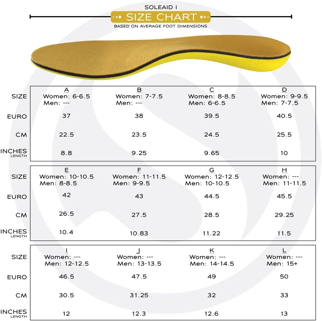 SoleAid I Performance Insole, Neutral Height Semi-Flex Arch Support Orthotic for Plantar Fasciitis Relief, Shock Absorbing, Anti-Fatigue, All Day Comfort Shoe Insert (Women 10-10.5 / Men 8-8.5)