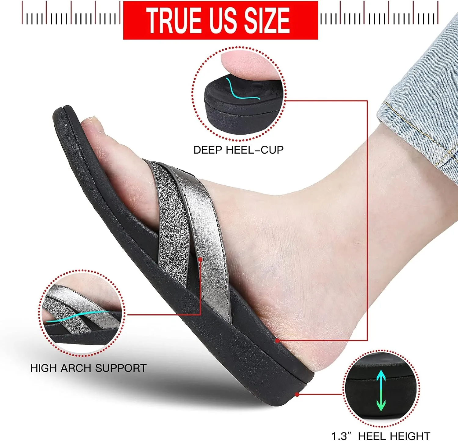 Sounity Soft Arch Support Comfortable Sandals for Womens, Best Summer Dress Flip Flops with Cushion Memory Foam, Outdoor Walking Slippers for Plantar Fasciitis…