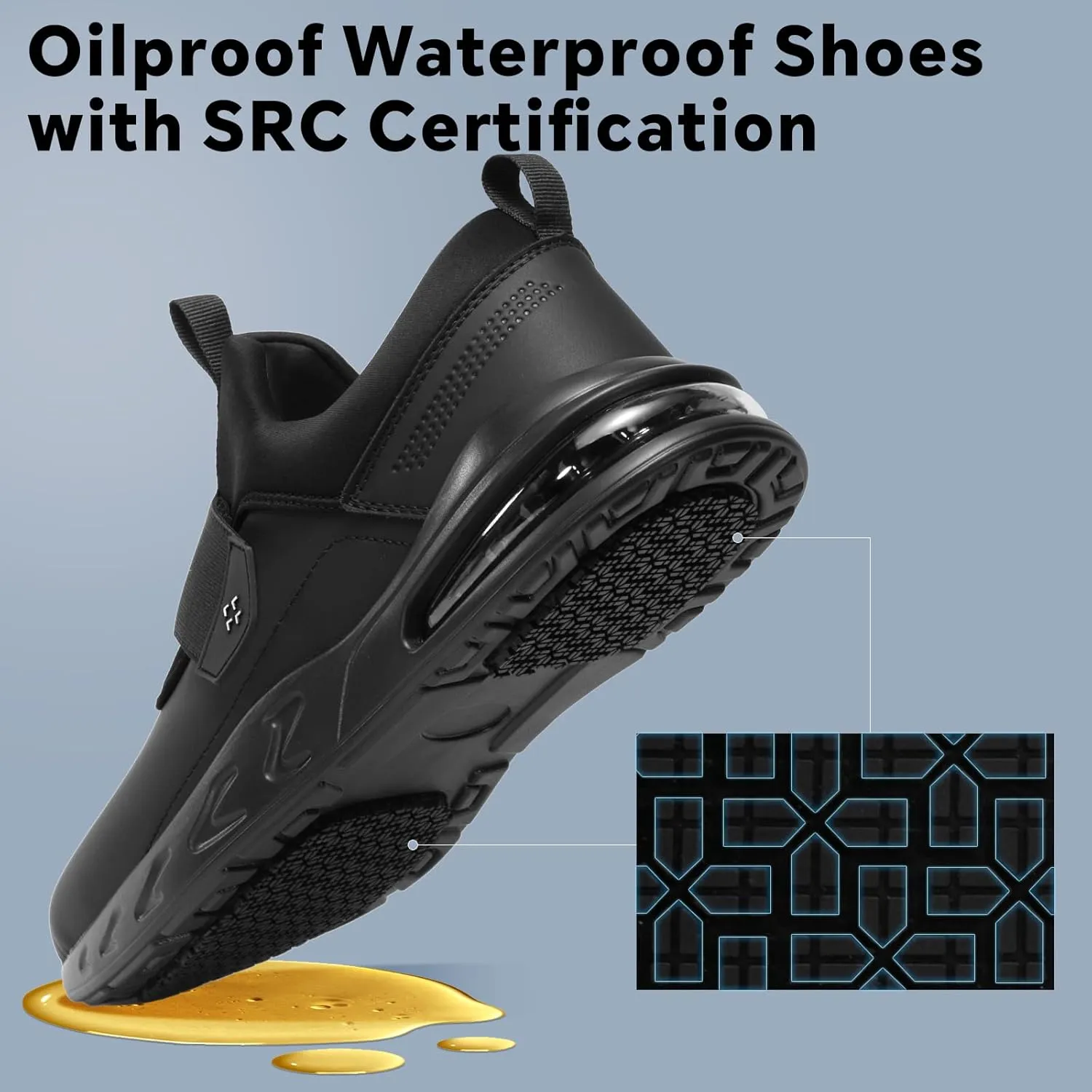 SPlEZ Waterproof Work Shoes for Men & Women, Non-Slip, Oil-Resistant Slip-On Chef Sneakers for Kitchen & Food Service, Black (4.5-13.5)