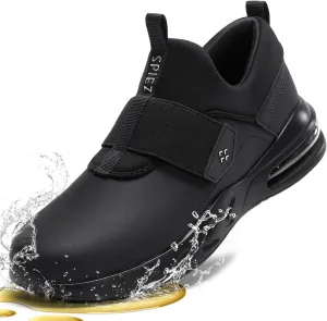 SPlEZ Waterproof Work Shoes for Men & Women, Non-Slip, Oil-Resistant Slip-On Chef Sneakers for Kitchen & Food Service, Black (4.5-13.5)